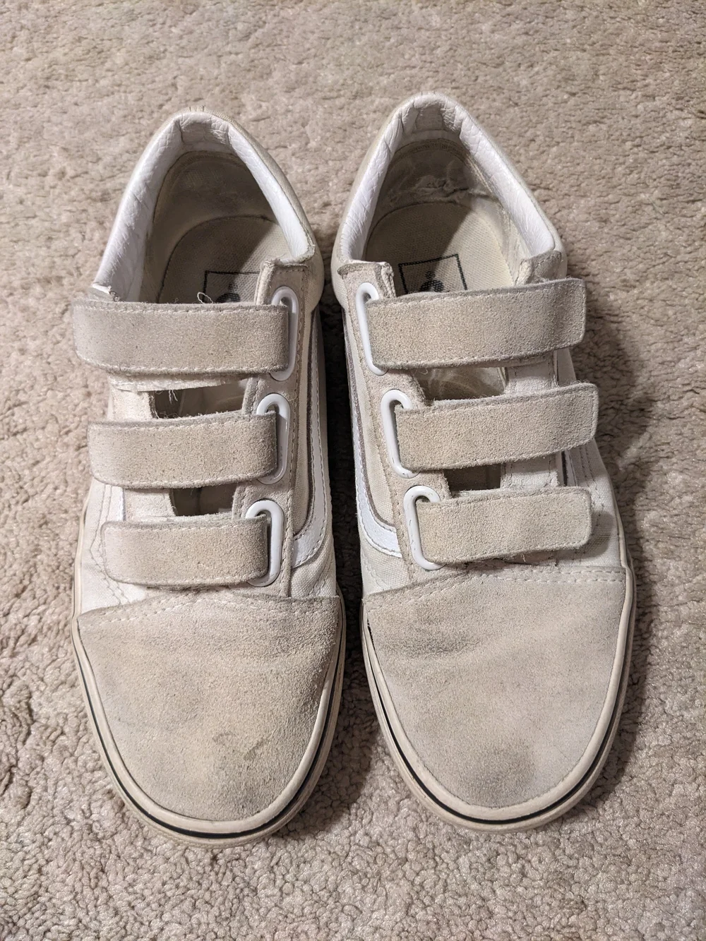 Vans Kids Cream and White Velcro Low-Top Sneakers